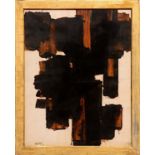 After PIERRE SOULAGES 'Abstract in Brown', signed in the plate, quadrichrome, 75cm x 60cm, framed