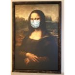 AFTER LEONARDO DA VINCI MONA LISA WITH A MEDICAL MASK, print, framed, 120cm x 80cm.