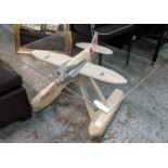 SEAPLANE LOW TABLE, polychrome finish, glass top, 91cm x 61cm x 53cm.