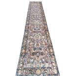 FINE PURE SILK TEHRAN DESIGN RUNNER, 370cm x 75cm.