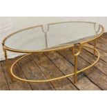 LOW TABLE, 1960's French style, gilt metal with oval glass top, 96cm x 58.5cm x 37cm.