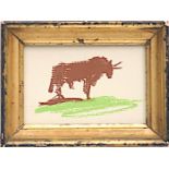 After PABLO PICASSO 'The Bull', off set lithograph, 9cm x 5,5cm, in French gilded glazed frame.