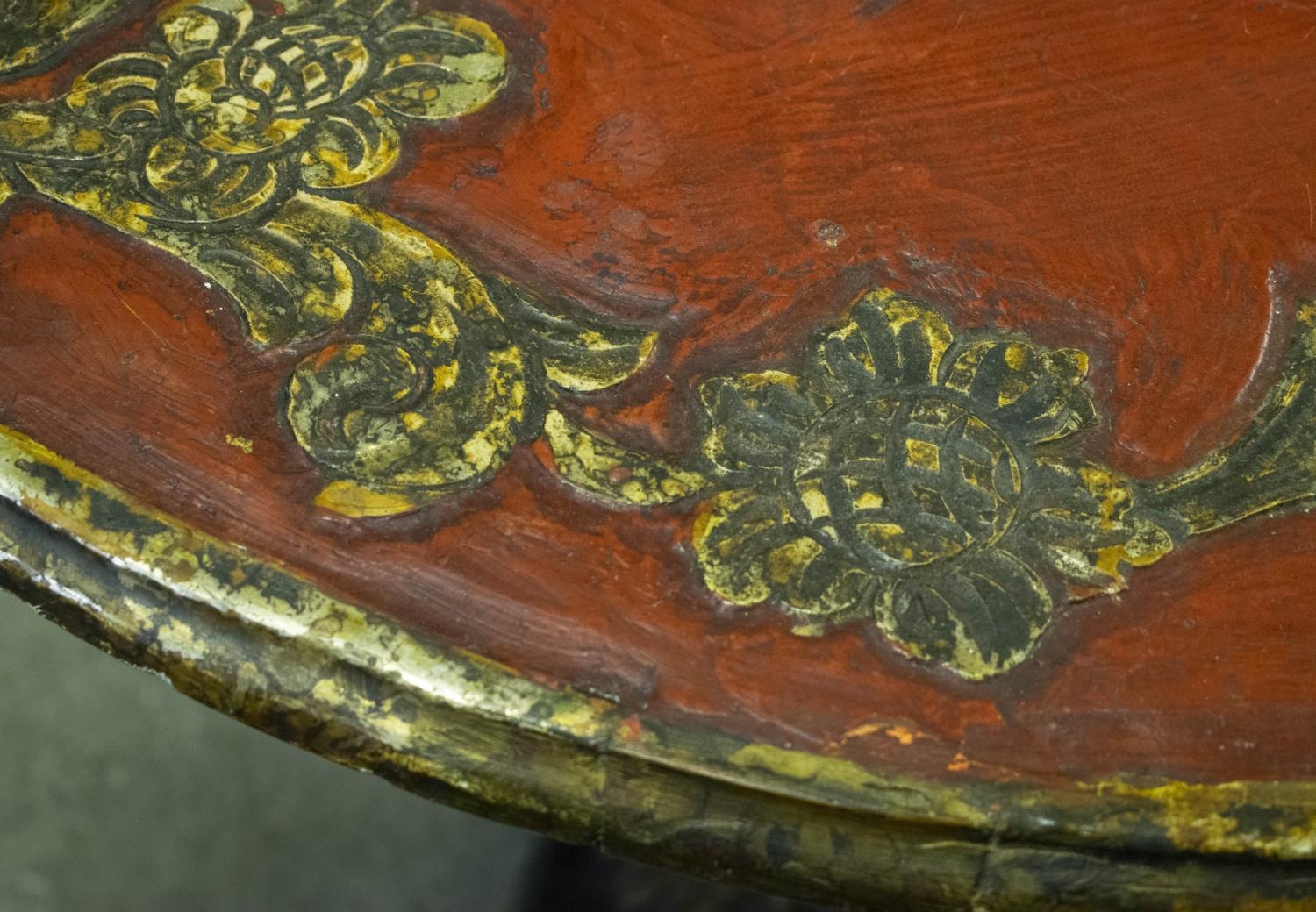 CENTRE TABLE, 74cm H x 91cm diam, Spanish baroque style, red painted, giltwood and gilt metal - Image 3 of 5