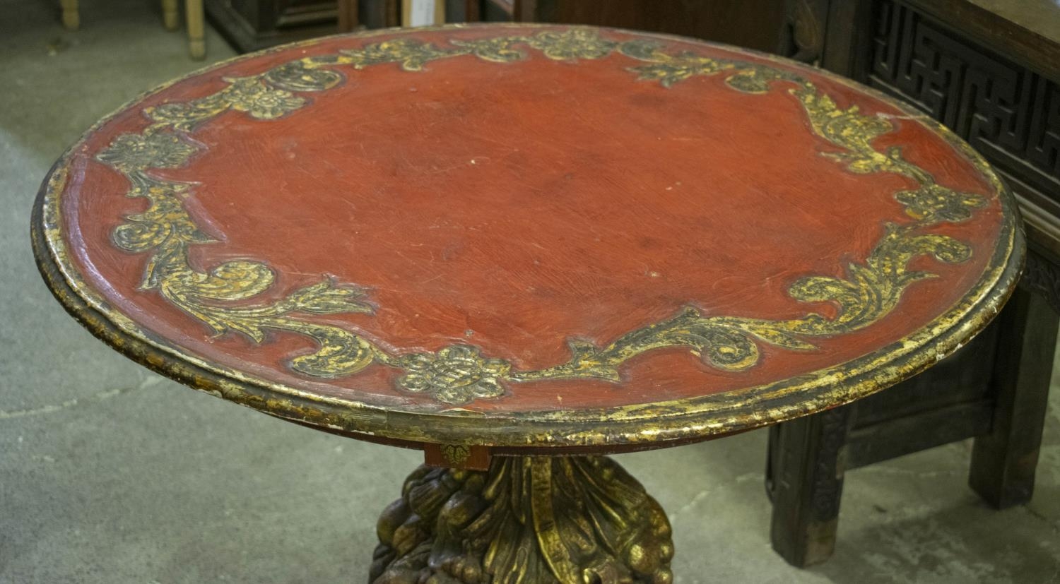 CENTRE TABLE, 74cm H x 91cm diam, Spanish baroque style, red painted, giltwood and gilt metal - Image 2 of 5