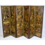 SCREEN, each leaf 156cm H x 42cm Victorian decoupage, walnut framed with gilt slips of six panels