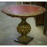 CENTRE TABLE, 74cm H x 91cm diam, Spanish baroque style, red painted, giltwood and gilt metal