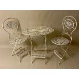 GARDEN DINING SET, including a garden table and two chairs, Regency style, 73cm x 72cm x 54cm. (3)