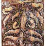 BONAGURIO (20th Century Italian) 'Langoustines', oil on canvas, signed and dated '96, 81cm x 75cm.