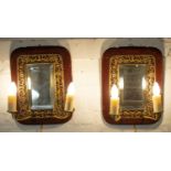 GIRANDOLES, 44cm H x 34cm, a pair, late 19th/early 20th century brass and velvet framed with