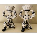 TRINKET DISHES, a pair, in the form of Chinese figures holding baskets aloft, glazed ceramic, 33cm x