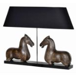 TANG STYLE HORSES TABLE LAMP, 72cm x 95cm x 20cm, with shade.