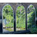 ARCHITECTURAL GARDEN MIRRORS, a set of three, gothic style, 160cm x 67cm.