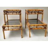 LAMP TABLES, a pair, bamboo framed and cane bound, of two tiers (glazed), 43cm W x 67cm D x 61cm