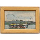 After NICOLAS DE STAEL 'Bateau sur la Seine', quadrichrome on board, 17cm x 29cm, in French glazed