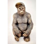 GORILLA WITH HIS BASEBALL CAP, contemporary school sculptural study, faux bronze, 54cm H.