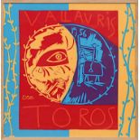 After PABLO PICASSO 'Toros', on silk, signed in the plate, 90cm x 90cm, framed and glazed.