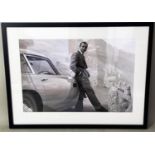 SEAN CONNERY AS JAMES BOND WITH HIS ASTON MARTIN, contemporary photo print, framed and glazed,