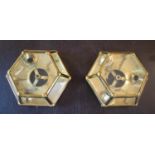 CEILING LIGHTS, 14cm H x 37cm, a pair, circa 1950, brass of glazed hexagonal form. (2)