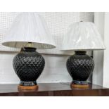 LAUREN RALPH LAUREN HOME TABLE LAMPS, a pair, 65cm H black glazed ceramic, with shades. (2)