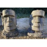 RAPA NUI STYLE SCULPTURAL BUSTS, a pair, faux stone, 44cm x 28cm x 32cm. (2)