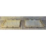 DRINKS TRAYS, a pair, 1960's French style, gilt metal and mirror, 7cm x 45cm x 30cm. (2)