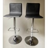 ADJUSTABLE BAR STOOLS, a pair, chrome framed fully adjustable for height from 60cm H to 80cm H. (2)