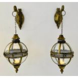 LANTERNS, 80cm H x 25cm, a pair, gilt metal frames and glass surrounds, Regency style.