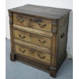 CHEST, 86cm H x 79cm x 54cm, early 19th century distress painted of three drawers (possibly a