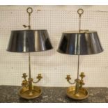 BOUILOTTE LAMPS, 72cm H x 36cm, a pair, early 20th century French brass and nickel with adjustable