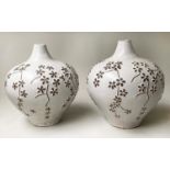POTS, a pair, ceramic Provencal style vases with stylised brown flowers, 55cm H. (2)
