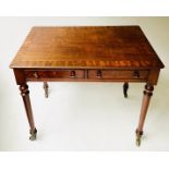 CENTRE WRITING TABLE, mid 19th century figured mahogany with crossbanded top above two frieze