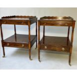 LAMP TABLES, a pair, George III design burr elm each with two tiers and drawer. 60cm x 45cm x