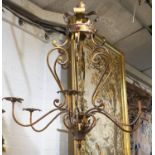 CHANDELIER, 83cm H x 82cm, mid 20th century gilt metal of five lights with jeweled crown corona.