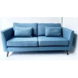 SOFA BY SOFA WORKSHOP, 1960's style blue upholstered with splay supports, 184cm W.