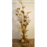 FLOOR LAMP, 144cm H circa 1950, Italian gilt metal leaf design with four lights and moulded glass
