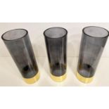 VASES, a set of three, contemporary grey with gilt rims to bases, 36cm H x 12cm. (3)