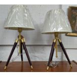 LAUREN RALPH LAUREN HOME TABLE LAMPS, a pair, tripod design with shades, 70cm H. (2)