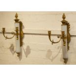 WALL LIGHTS, 48cm h x 26cm, a pair, circa 1890 French gilt bronze and opaline glass with twin