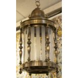 HALL LANTERN, 63cm h x 31cm Art Deco design bronzed metal with striped opaque glass and three