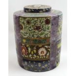 PORCELAIN LIDDED JAR, by Fabienne Jouvin (Paris). Transfer printed and hand enamelled detail to