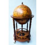 GLOBE COCKTAIL CABINET, in the form of an antique terrestrial globe on stand, 90cm H.