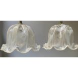 HALL LANTERNS, a pair, Italian bell form clear and frosted hand blown glass with white streaks, 45cm