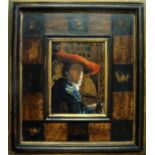 AFTER JAN VERMEER 'Girl with Red Hat', oil on canvas, 47.5.cm, framed.