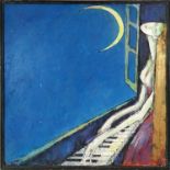 DIMITRE FECHET (Romanian) 'Piano by Moonlight', oil on canvas, monogrammed, 90cm x 90cm, framed.