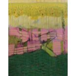 GINETTE FIANDACA 'Abstract in Green and Pink', mixed media on canvas, signed verso, 152cm x 122cm.