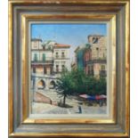 CHRISTOPHER HALL RBA RCA (British, 1930-2016) 'Sulmona, Piazza Garibaldi, 1991, oil on board, signed