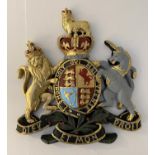 ARMORIAL WALL RELIEF PLAQUE, 75cm x 70cm x 6cm, polychrome finish.