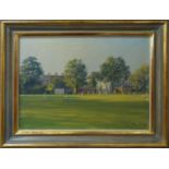 JULIAN BARROW (British, 1939-2013) 'Cricket at Burton Court', 1993, oil on canvas, signed and