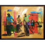 DAVID KIGOZI (Ugandan, b.1975) 'Tyre Racing', oil on paper, signed, 76cm x 100cm, framed.