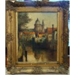 H. DEVOS (Dutch School) 'Canal Scene', oil on canvas, signed lower right, 50.5.cm x 40cm, framed.